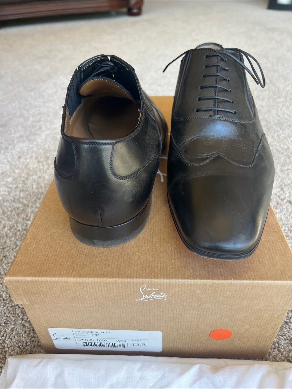 Christian Louboutin Black Leather Cap-Toe Oxford Shoes EUC